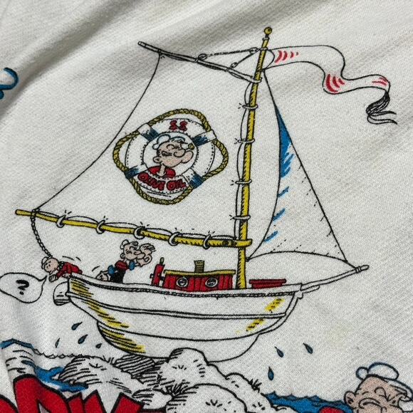 Vintage 80s Popeye the Sailor Man AOP Novelty Print Sweatshirt Collared M - Picture 5 of 5